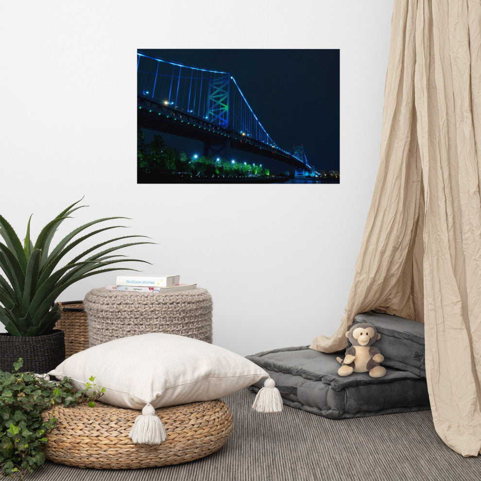 Ben Franklin Bridge Night Urban Landscape Photo Unframed Wall Art Print, 24" X 36"
