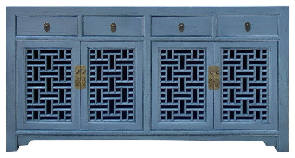 Asian Gray Shutter Doors Hardware Sideboard Credenza Console Cabinet Hcs7519