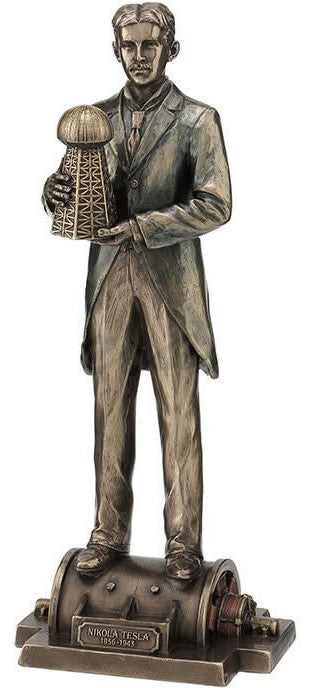 Nikola Tesla Holding Model Of Wardenclyffe Tower Statue