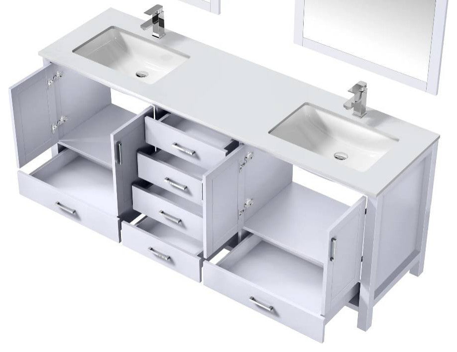 Jacques 80" White Double Sink Vanity with Quartz Top, No Mirror
