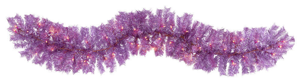 6' Pink Artificial Christmas Garland With 50 White Warm Lights