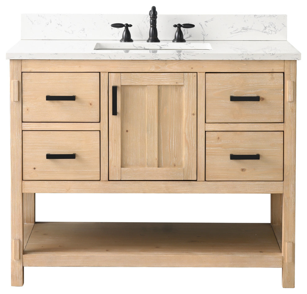 Harvey Farmhouse Bathroom Sink Vanity - Teak White, 42"
