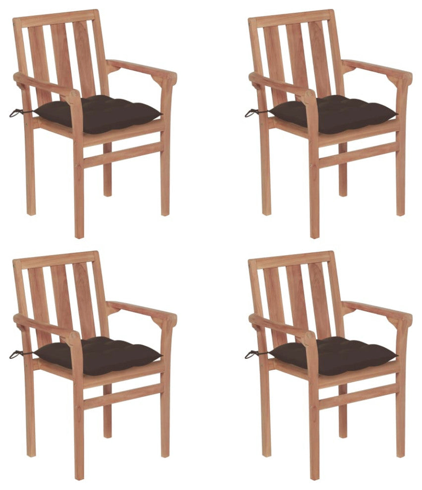 vidaxL 4x Solid Teak Wood Stackable Patio Chairs with Cushions Garden Seat