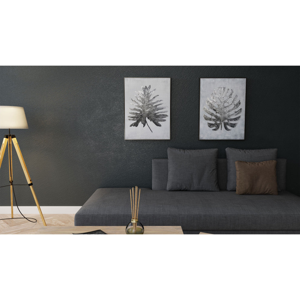 Silver Jungle Hand Painted Canvas, Jungle I - Palm Leaf