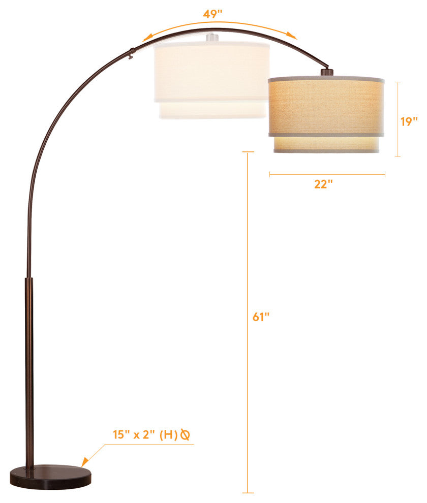 Brightech Mason - Arc Floor Lamp with Unique Hanging Drum Shade, Bronze