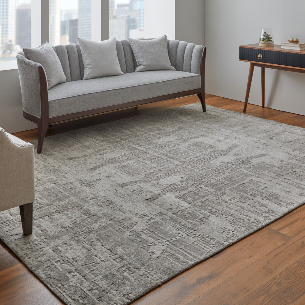 Kinton Modern Abstract, Gray/Ivory, 10'x14' Area Rug