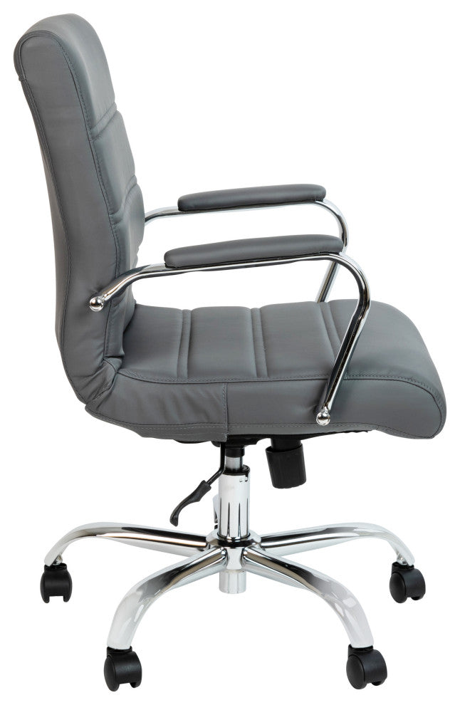 Mid-Back Executive Swivel Office Chair with Metal Frame and Arms, Gray Leatherso