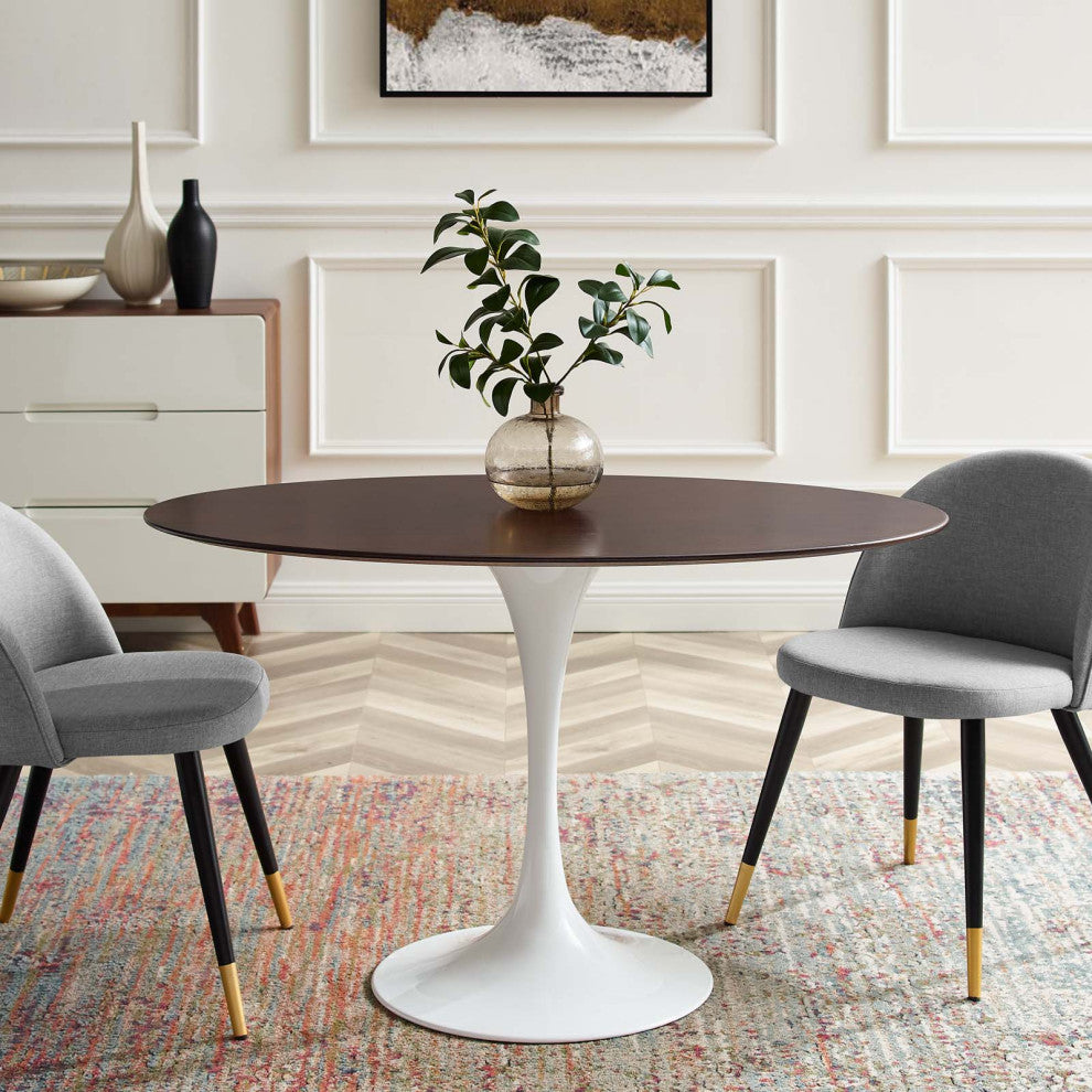 48" Dining Table, Oval, White Walnut, Metal, Modern, Bistro Hospitality