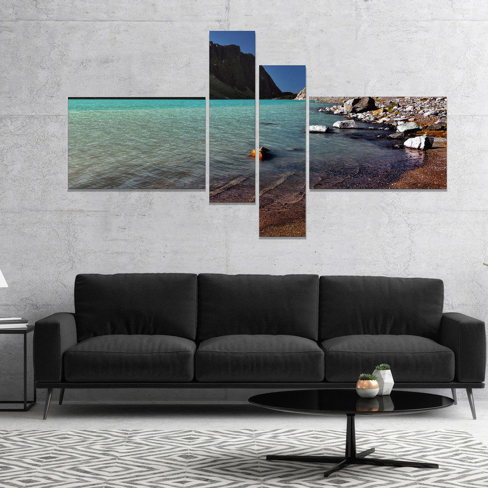 Bright Blue Waters of Mountain Lake, Landscape Canvas Print, 60"x32", 4 panels