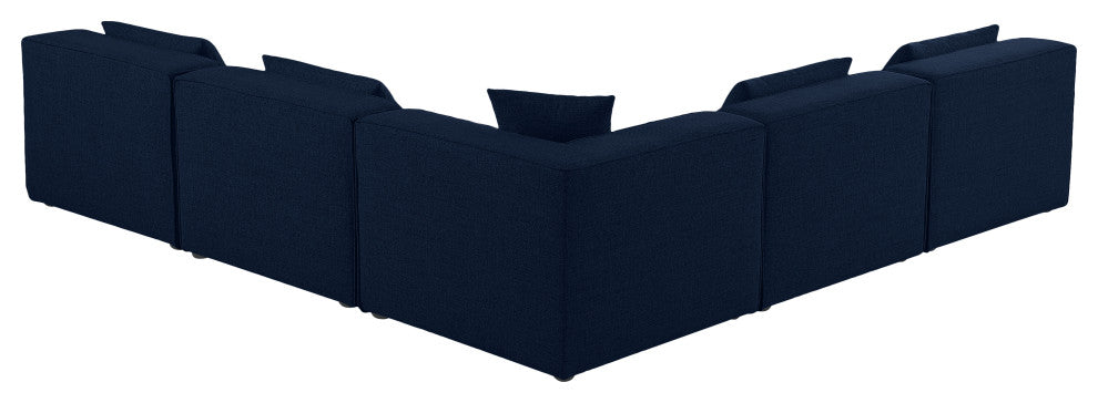 Cube Upholstered Modular Sectional, Navy, 5-Piece: 4 Armless Chair, 1 Corner Chair, Linen Texured Fabric