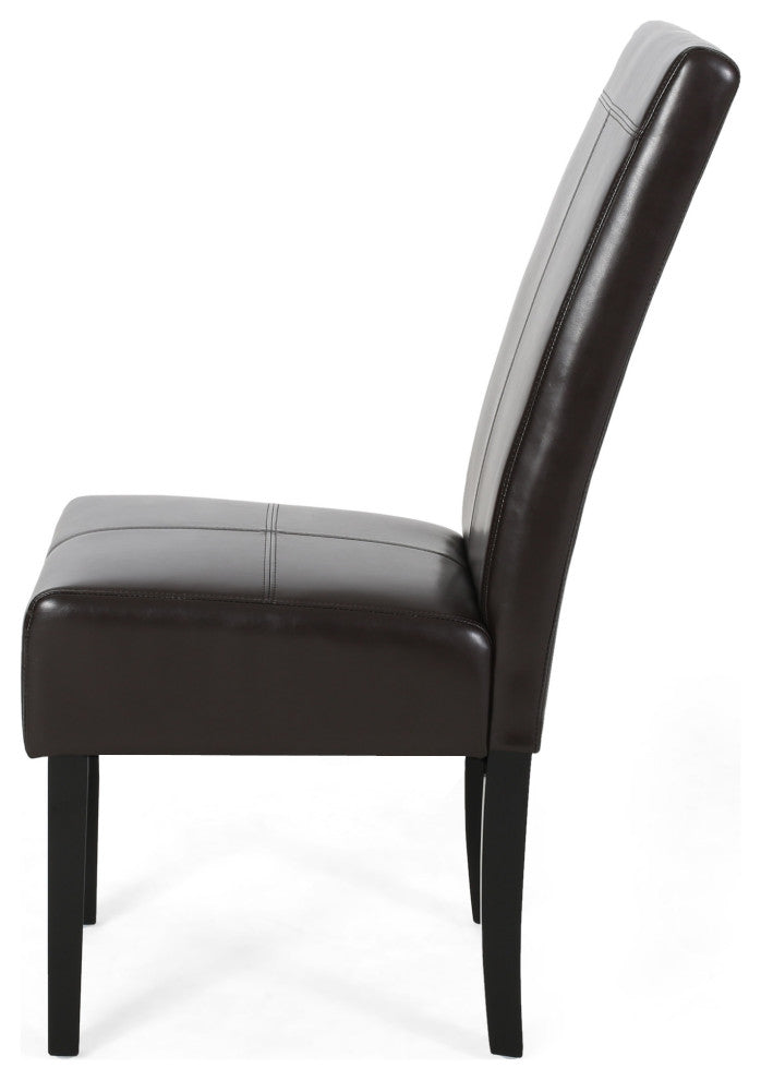 GDF Studio Percival T-stitched Chocolate Brown Leather Dining Chairs, Brown, Set of 4