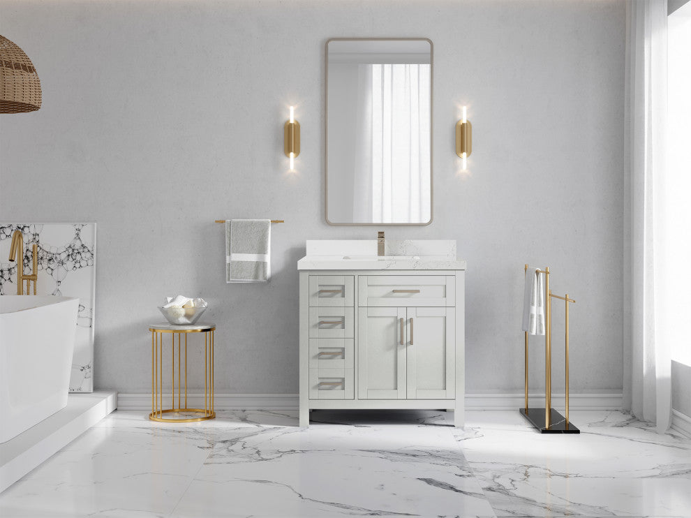 Cambridge 36 Center Sink Bath Vanity in Coventry Gray 2" Empira Quartz