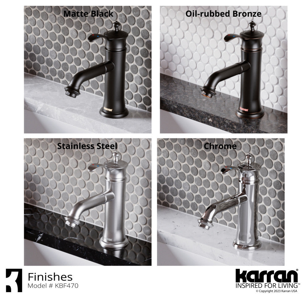 Karran 1-Handle 1-Hole Bathroom Faucet With Pop-up Drain, Matte Black