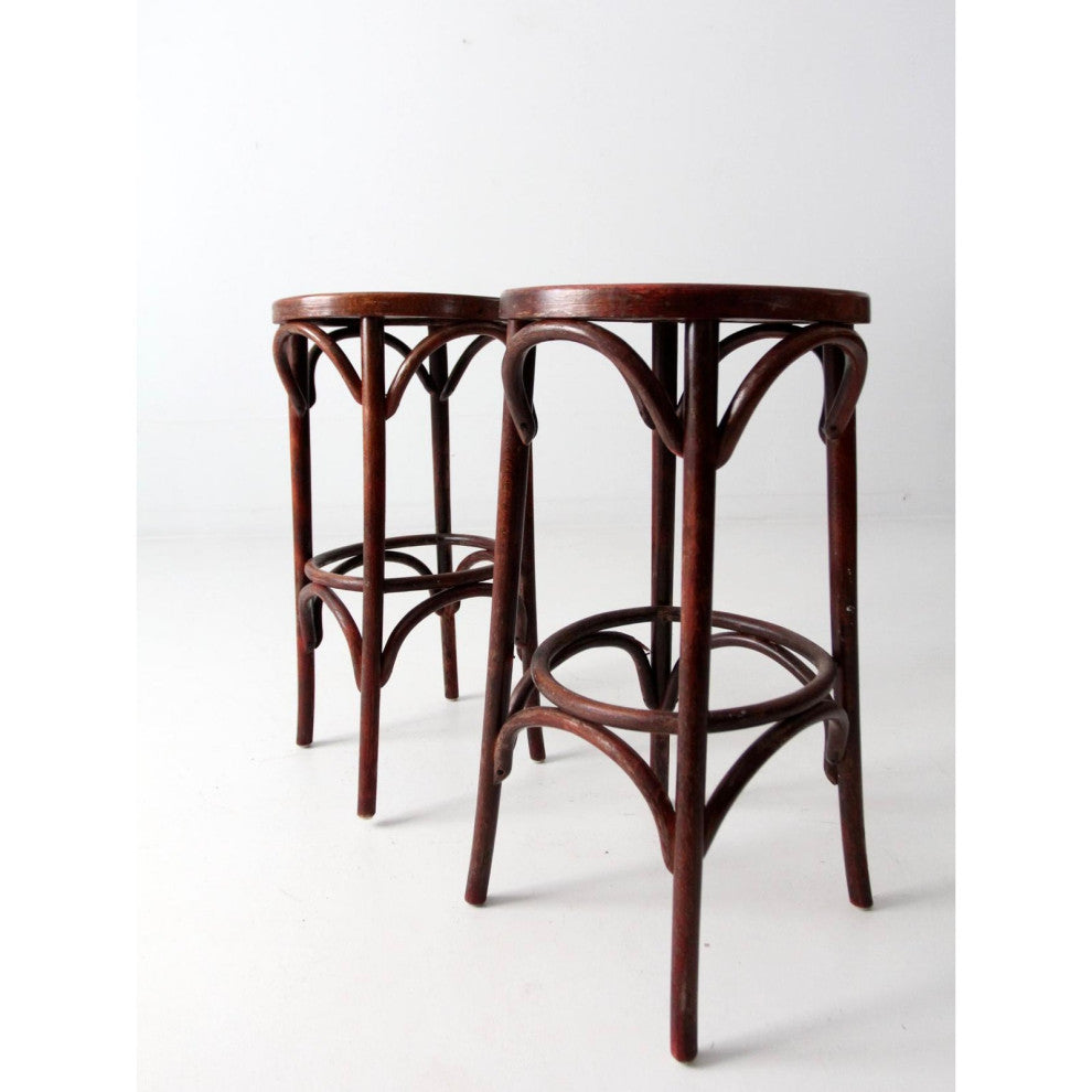 Consigned, Vintage Bentwood Stools Pair