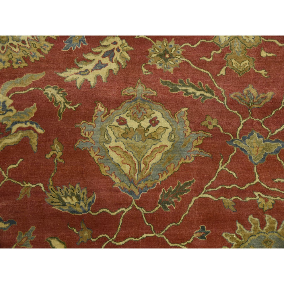Red Antiqued Persian 250 KPSI 100% Wool Hand Knotted Oversized Rug, 9'10"x15'4"