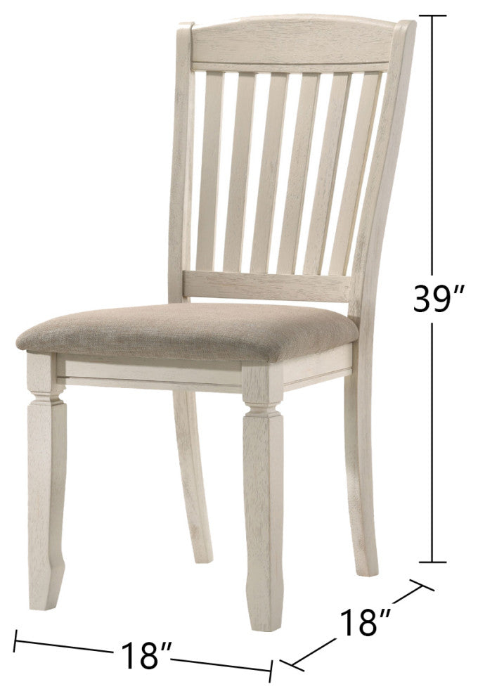 Set of 2 Tan Fabric Side Chair, Cream Finish