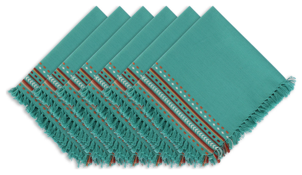 Agate Blue Hacienda Stripe Fringed Napkin Set of 6
