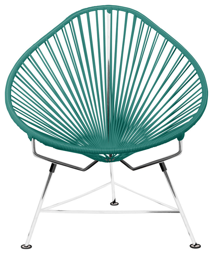 Acapulco Indoor/Outdoor Handmade Lounge Chair, Turquoise Weave, Chrome Frame