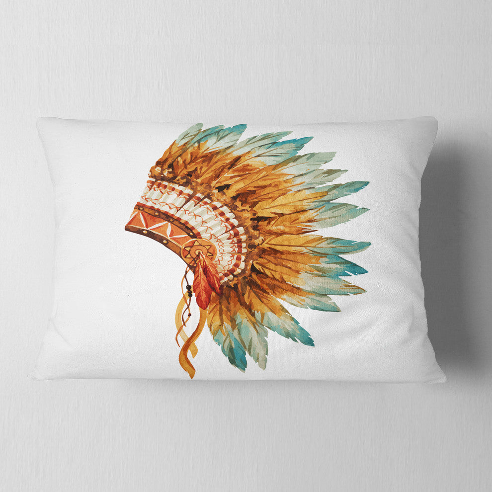 Feathers on Ethnic Skull Abstract Throw Pillow, 12"x20"