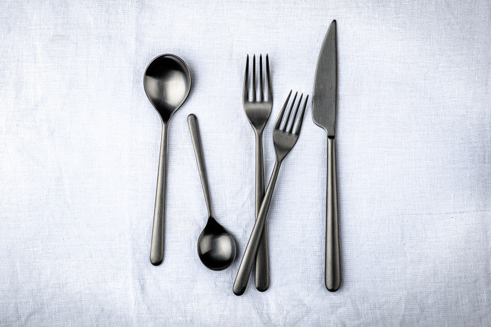 Linea Flatware Set, Ice Black Gold, 5 Pcs.