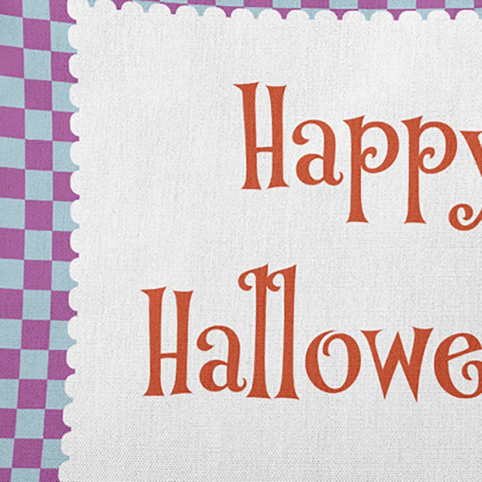 Happy Halloween Checks Accent Pillow, Orchid, 26"x26"
