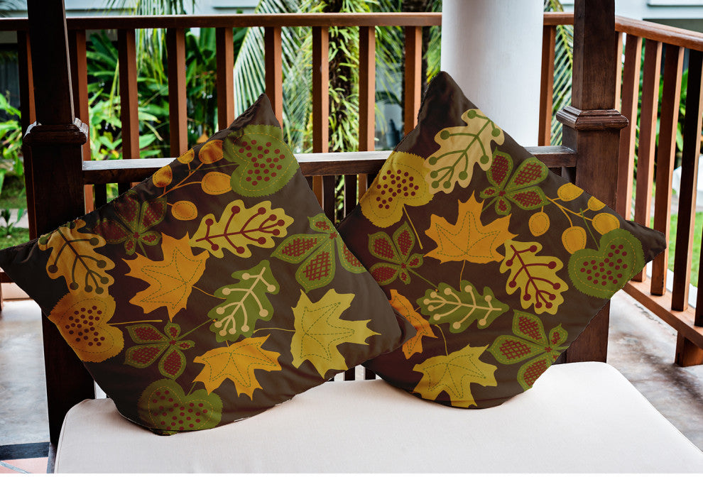 18" x 18" Fall Leaves Indoor/Outdoor Polyester Throw Pillow, Green