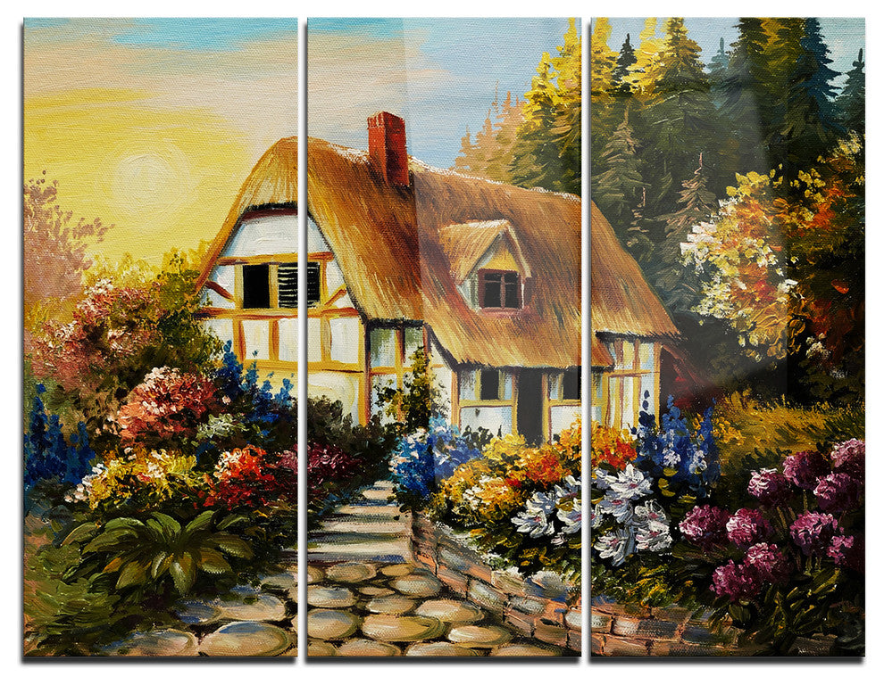 "Fairy House Oil Painting" Metal Wall Art, 3 Panels, 36"x28"
