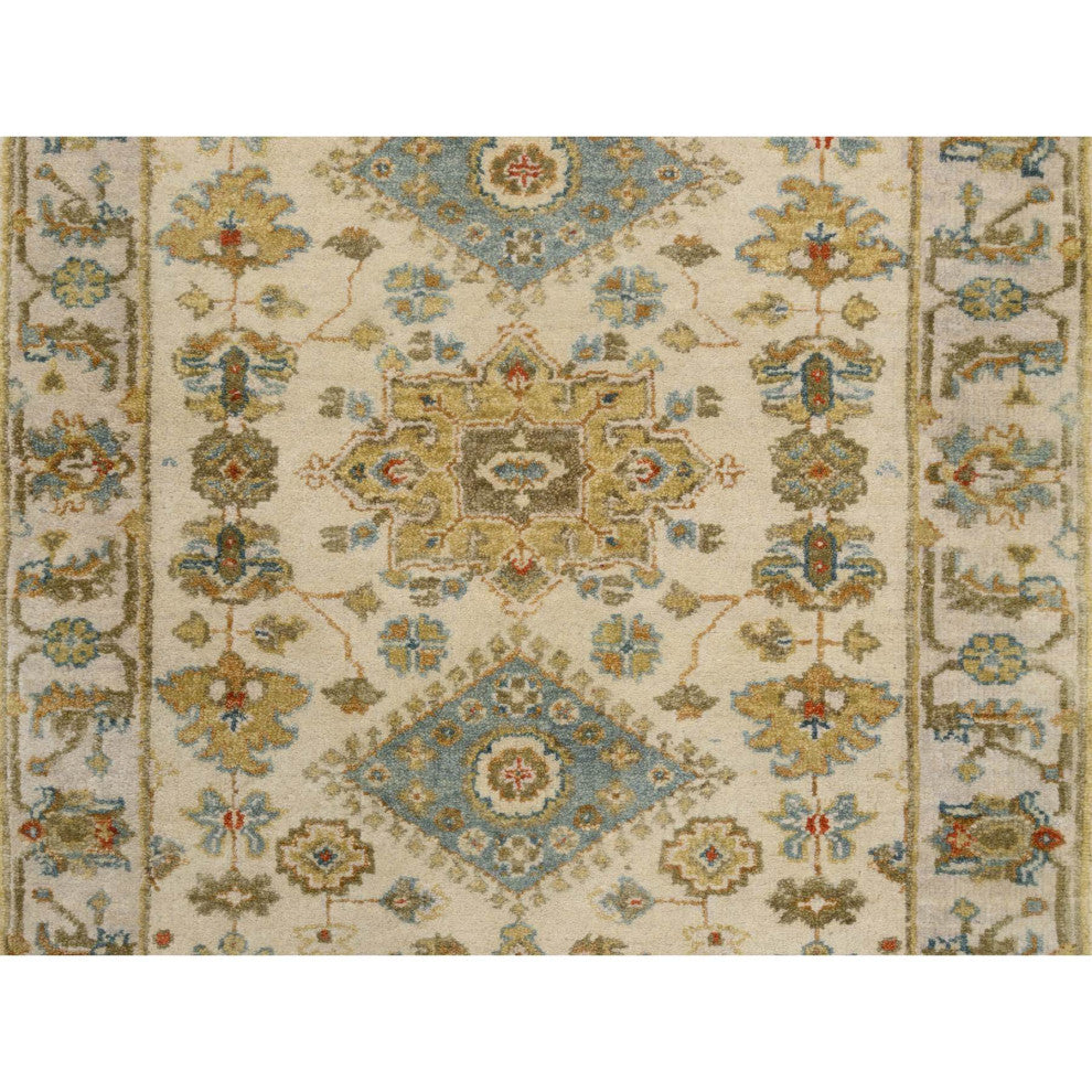 Ivory, Karajeh Design, Soft Pure Wool, Hand Knotted, Oriental Rug, 2'7" x 9'9"