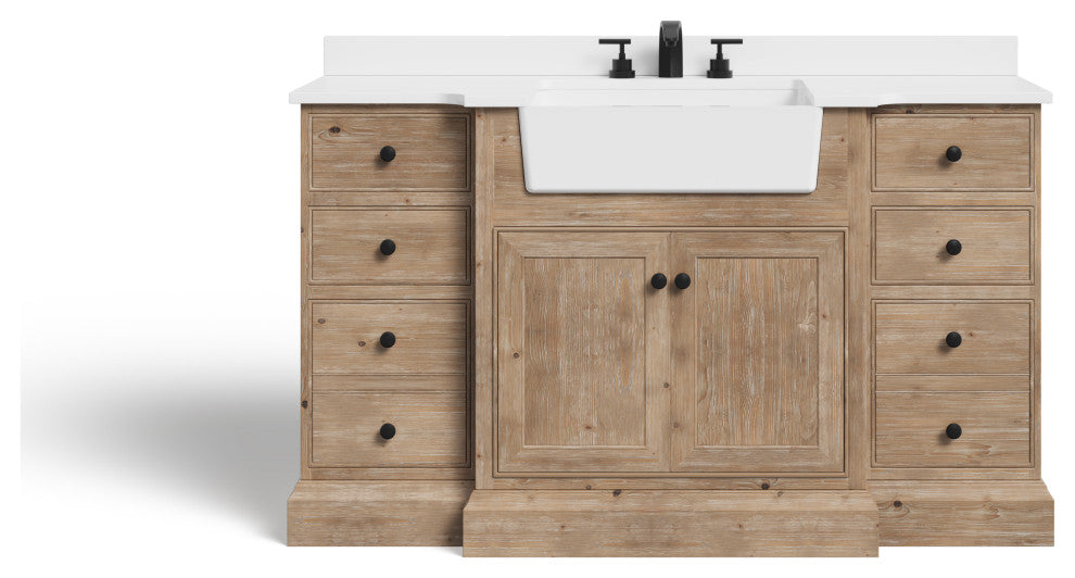 Fermo Bath Vanity, Weathered Fir, 60", White Stone Top, Single Sink, Freestanding