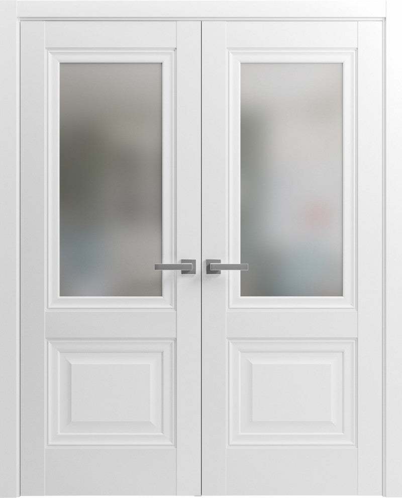 French Double Doors |Lucia 8822 White Silk with Frosted Opaque Glass-60x80