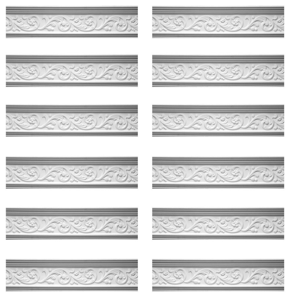 Cornice White Urethane Somber Water Design 12 Pieces Totaling 943.5" Length