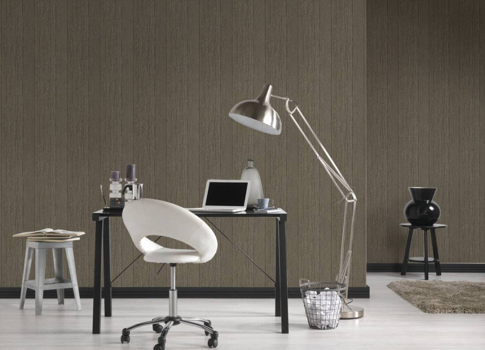 Loft Modern Nature Textured Wallpaper, Wood Planks, Dark Brown, One Roll