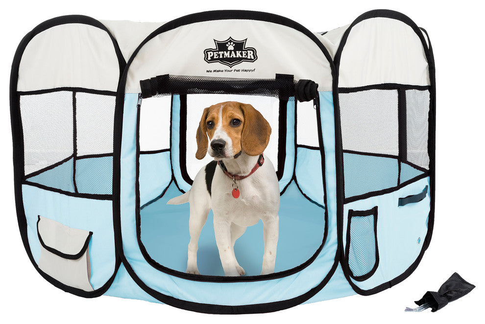 Portable Pop Up Pet Play Pen Carrying Bag 38" Diameter 24" Blue by Petmaker