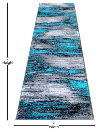 Rylan Collection Abstract Pattern Area Rug-Turquoise - 2' x 7'