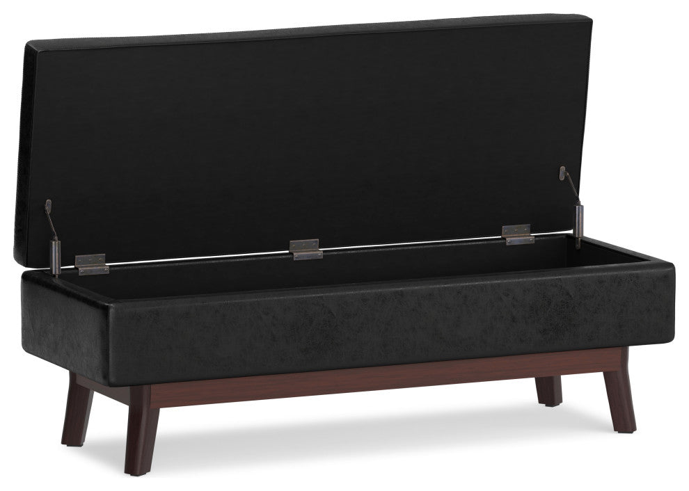 Owen Rectangular Storage Ottoman, Distressed Black Faux Air Leather
