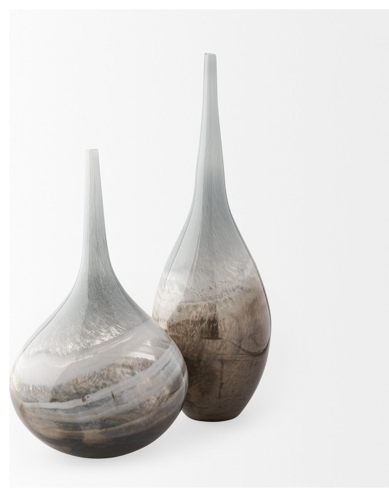 17" Heavenly Taupe and Gray Handblown Spunglass Vase