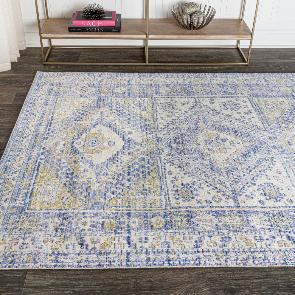 Darija Ornate Geometric Medallion Area Rug, Blue, 3 X 5