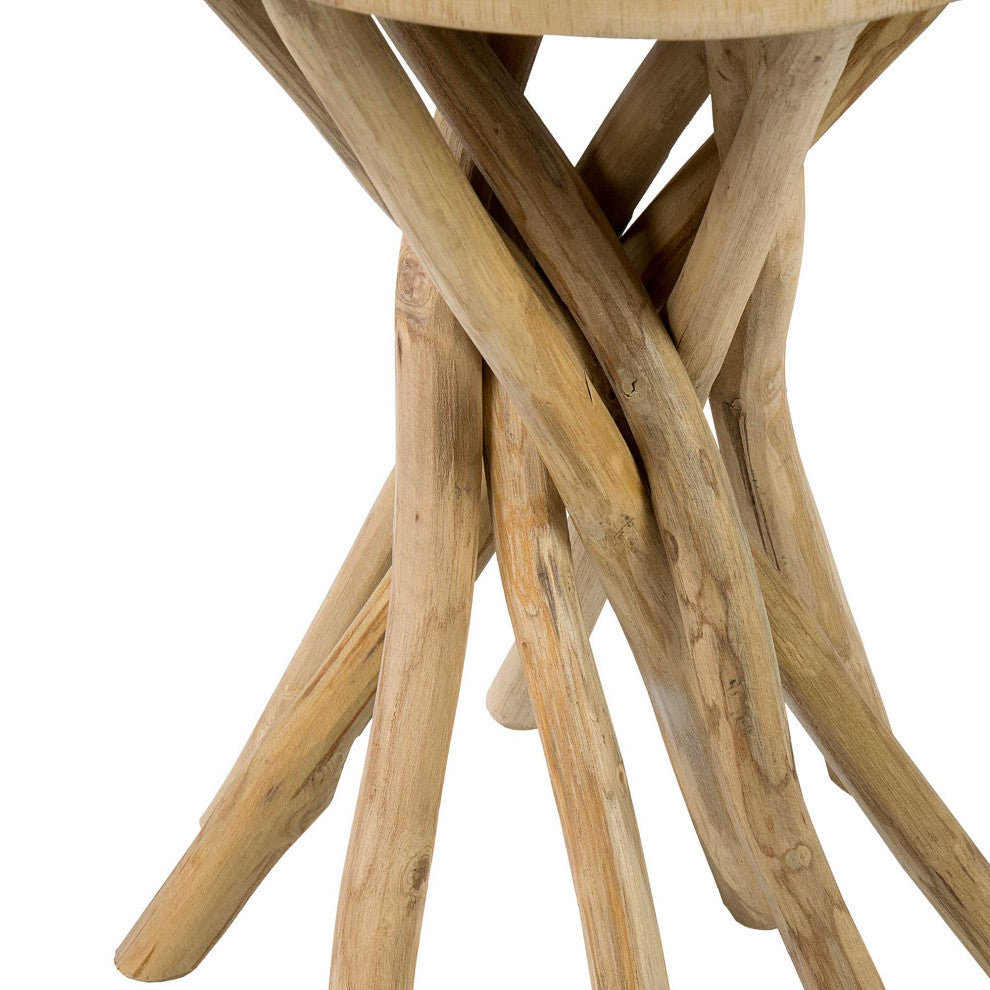 East at Main Kenton Solid Teak Wood Round Accent Table, Brown