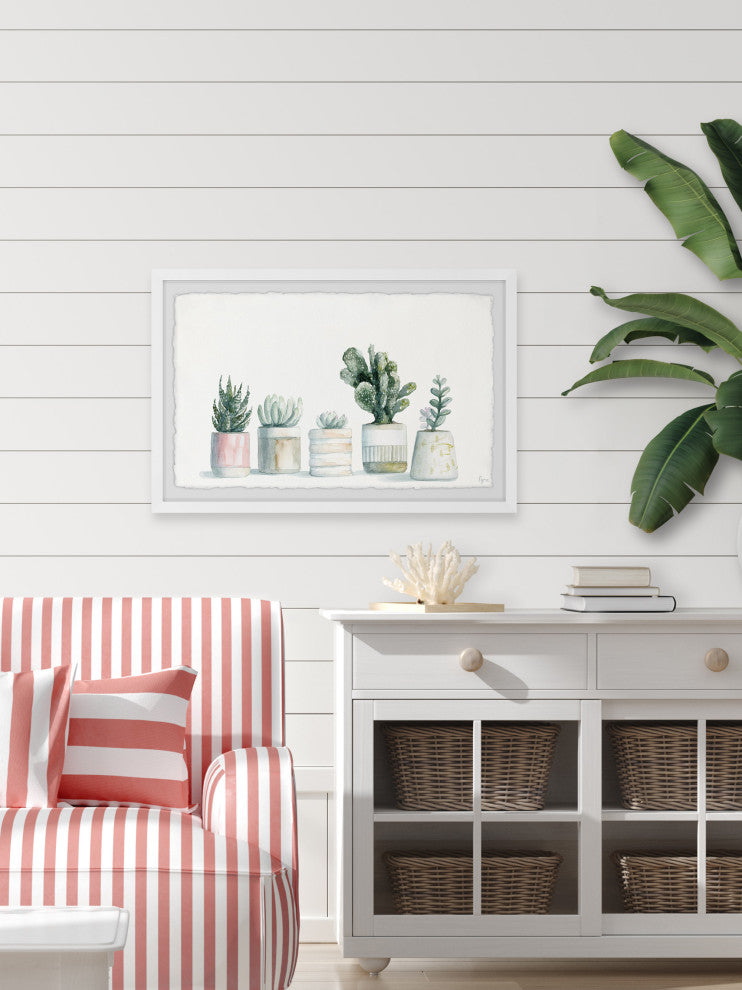 "Frosty Succulents" Framed Painting Print, 18x12