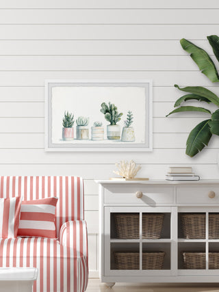 "Frosty Succulents" Framed Painting Print, 18x12