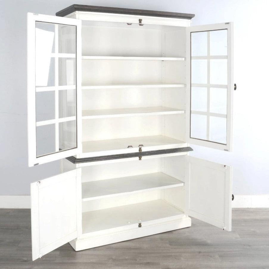 White Buffet and Hutch With Glass Doors