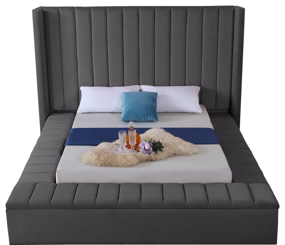 Kiki Velvet Bed, Gray, Full
