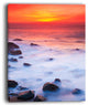 "Bright Red Rocky Coast Sunset" Seashore Canvas Art, 12"x20"