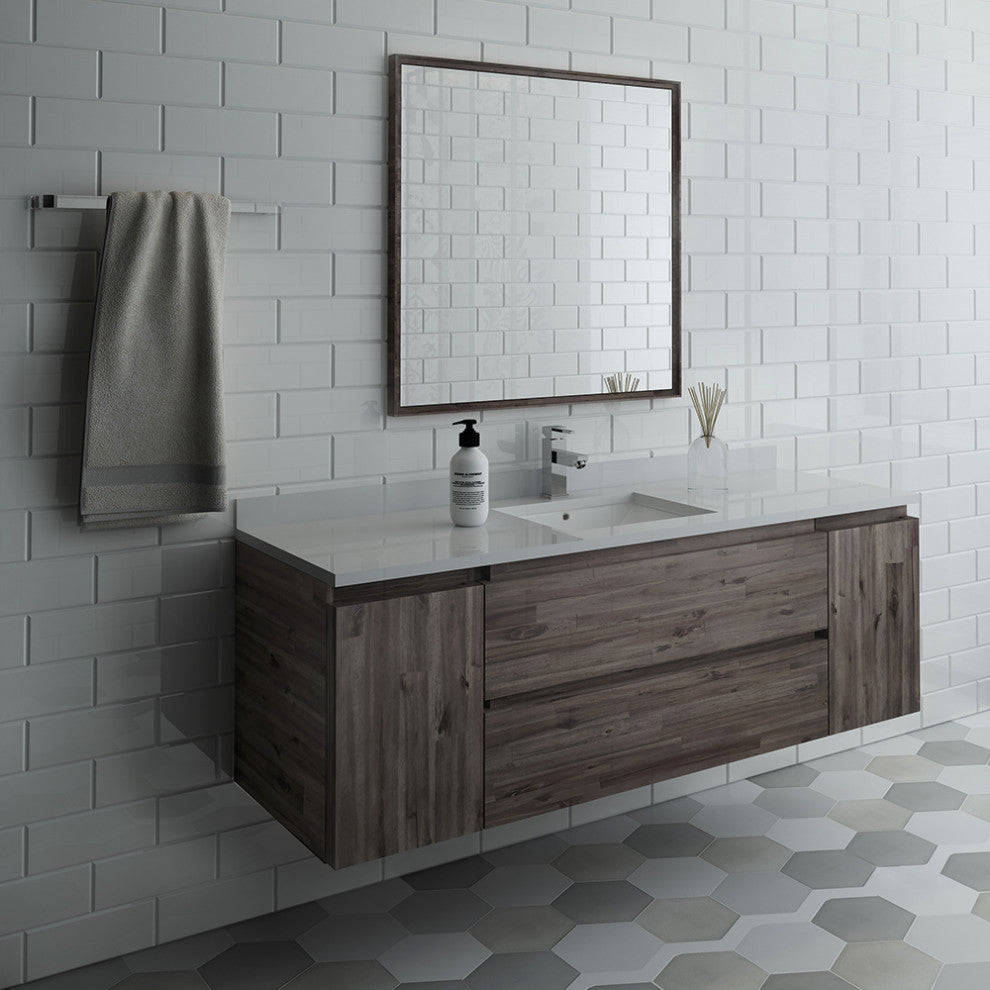 Formosa Wall Hung Modern Bathroom Vanity With Mirror, 60"