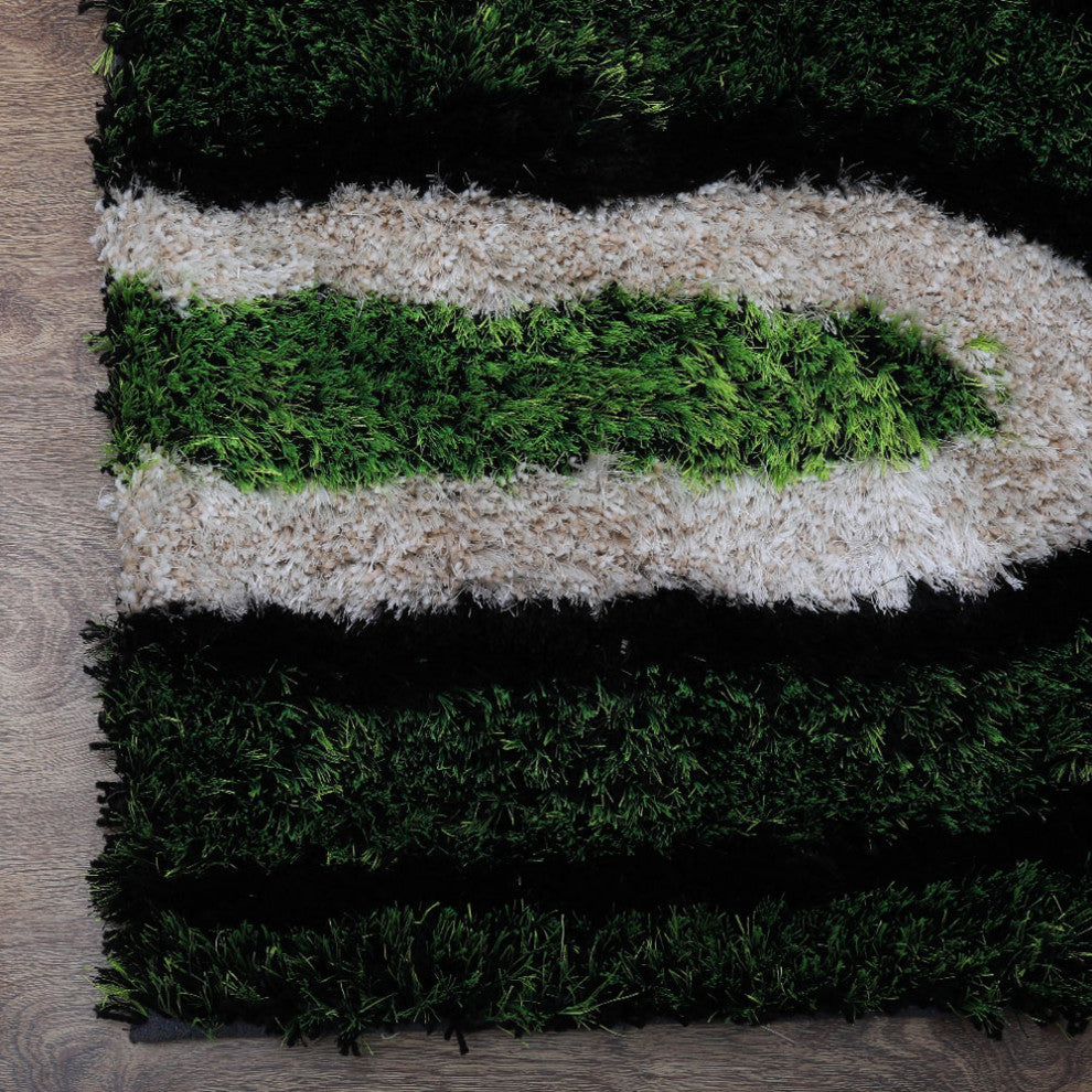 Hand Tufted Shag Polyester Area Rug Contemporary Green Beige, [Rectangle] 8'x10'