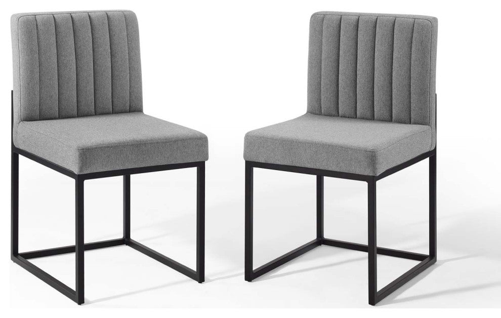 Carriage Dining Chair Upholstered Fabric Set of 2-Black Light Gray