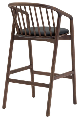 Echo, Walnut Wood/Black Faux Leather, Counter Stool, 26", Single