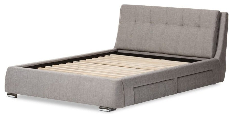 Camile Modern Gray Fabric Upholstered 4-Drawer Queen Size Storage Platform Bed