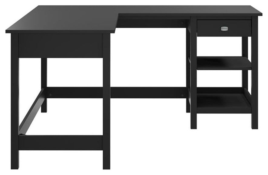 Broadview 60W L Shaped Computer Desk with Storage in Classic Black