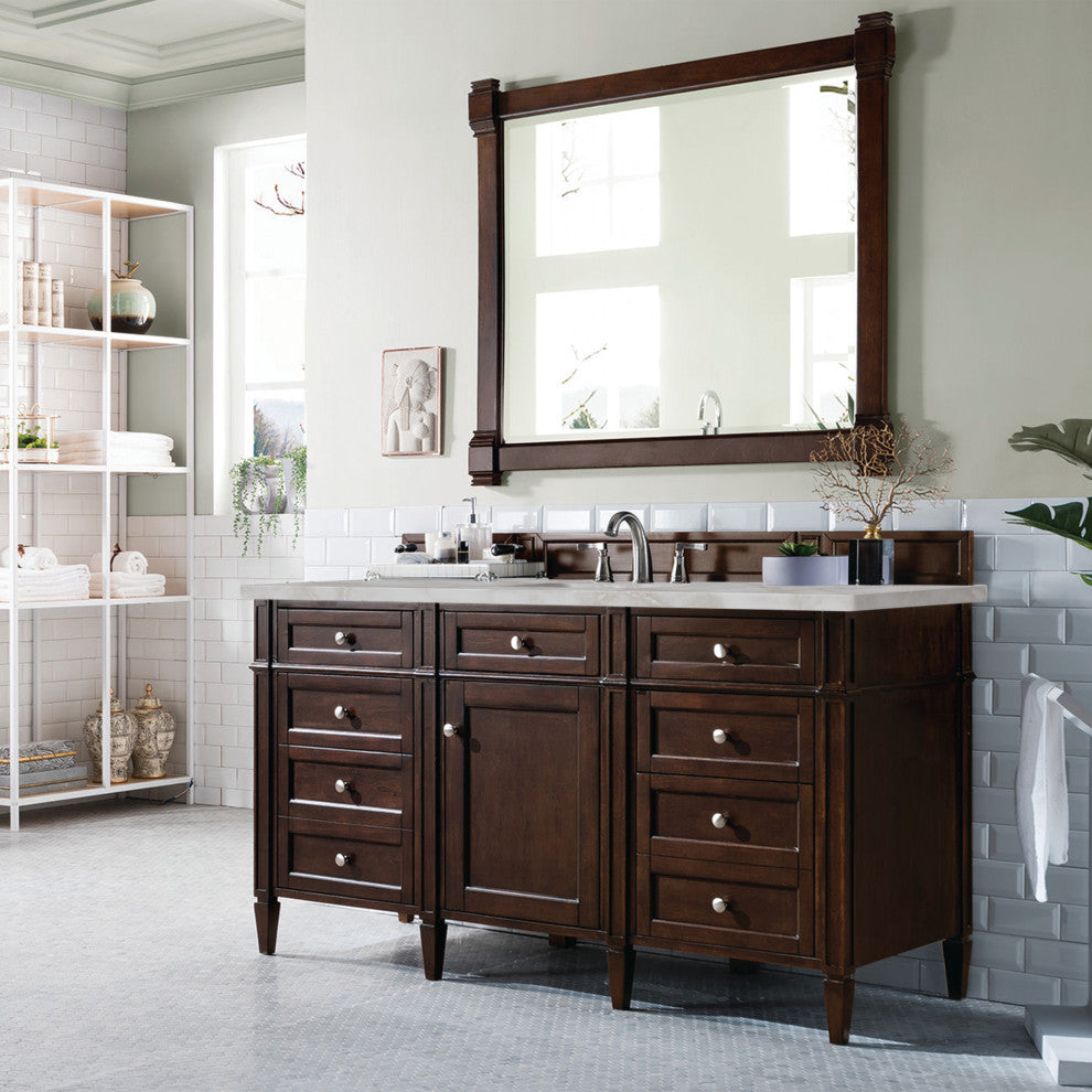 Brittany 60" Single Vanity, Burnished Mahogany, Victorian Silver Quartz